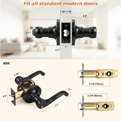 Probrico Scroll Privacy Door Lever, Matte Black Interior Door Handle, Reversible for Left/Right Handed Door, Easy Install for Bedroom & Bathroom,Heavy Duty Door Handle,Keyless with Turn Lock, 2026 New
