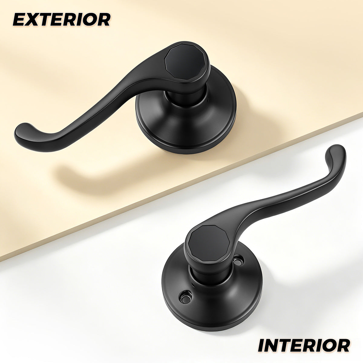 Probrico 2026 New Scroll Passage Door Lever, Matte Black Interior Door Handle, Easy Install for Hallway & Closet Door, No Lock Passage Design,Reversible for Left/Right Handed Door, Heavy Duty