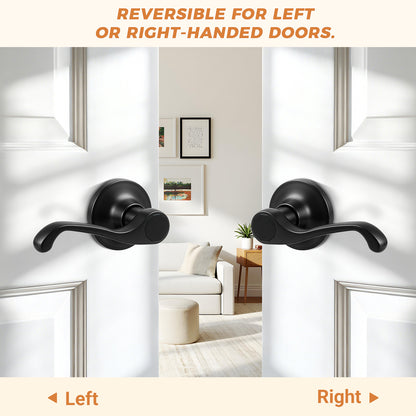 Probrico 2026 New Scroll Passage Door Lever, Matte Black Interior Door Handle, Easy Install for Hallway & Closet Door, No Lock Passage Design,Reversible for Left/Right Handed Door, Heavy Duty