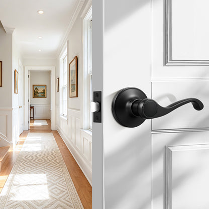 Probrico 2026 New Scroll Passage Door Lever, Matte Black Interior Door Handle, Easy Install for Hallway & Closet Door, No Lock Passage Design,Reversible for Left/Right Handed Door, Heavy Duty