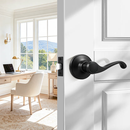 Probrico 2026 New Scroll Passage Door Lever, Matte Black Interior Door Handle, Easy Install for Hallway & Closet Door, No Lock Passage Design,Reversible for Left/Right Handed Door, Heavy Duty
