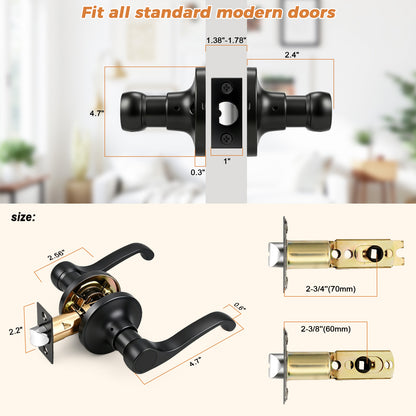 Probrico 2026 New Scroll Passage Door Lever, Matte Black Interior Door Handle, Easy Install for Hallway & Closet Door, No Lock Passage Design,Reversible for Left/Right Handed Door, Heavy Duty