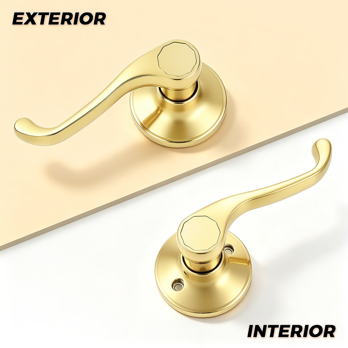 Probrico 2026 New Scroll Passage Door Lever, Polished Brass Interior Door Handle, Gold Door Handle for Hallway & Closet Door, No Lock Passage Design,Reversible for Left/Right Handed Door, Heavy Duty
