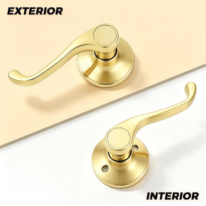 Probrico 2026 New Scroll Passage Door Lever, Polished Brass Interior Door Handle, Gold Door Handle for Hallway & Closet Door, No Lock Passage Design,Reversible for Left/Right Handed Door, Heavy Duty
