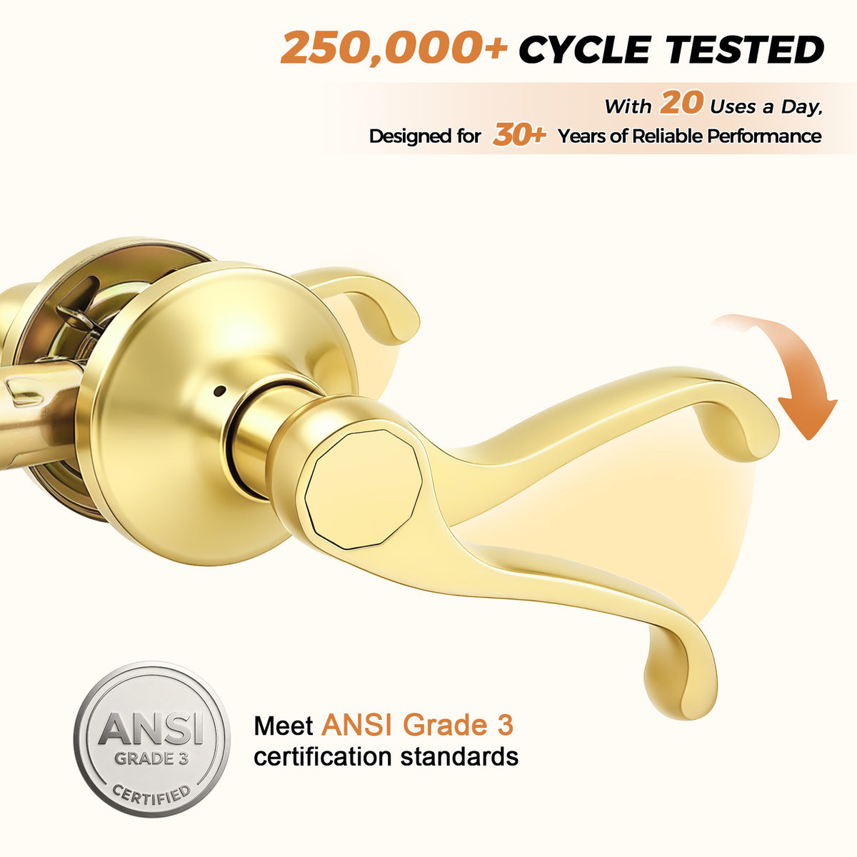 Probrico 2026 New Scroll Passage Door Lever, Polished Brass Interior Door Handle, Gold Door Handle for Hallway & Closet Door, No Lock Passage Design,Reversible for Left/Right Handed Door, Heavy Duty