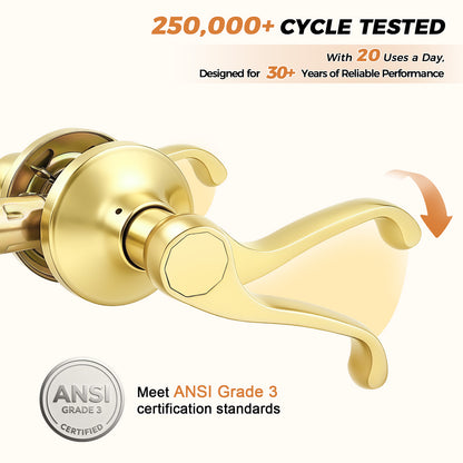 Probrico 2026 New Scroll Passage Door Lever, Polished Brass Interior Door Handle, Gold Door Handle for Hallway & Closet Door, No Lock Passage Design,Reversible for Left/Right Handed Door, Heavy Duty