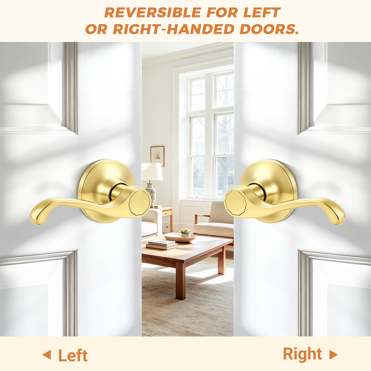 Probrico 2026 New Scroll Passage Door Lever, Polished Brass Interior Door Handle, Gold Door Handle for Hallway & Closet Door, No Lock Passage Design,Reversible for Left/Right Handed Door, Heavy Duty