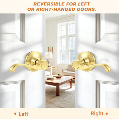 Probrico 2026 New Scroll Passage Door Lever, Polished Brass Interior Door Handle, Gold Door Handle for Hallway & Closet Door, No Lock Passage Design,Reversible for Left/Right Handed Door, Heavy Duty