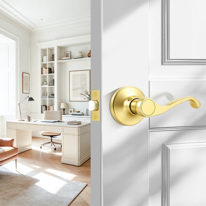 Probrico 2026 New Scroll Passage Door Lever, Polished Brass Interior Door Handle, Gold Door Handle for Hallway & Closet Door, No Lock Passage Design,Reversible for Left/Right Handed Door, Heavy Duty