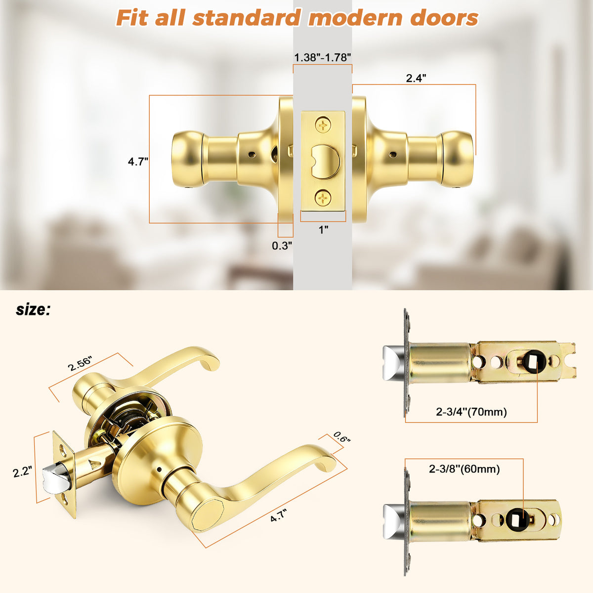 Probrico 2026 New Scroll Passage Door Lever, Polished Brass Interior Door Handle, Gold Door Handle for Hallway & Closet Door, No Lock Passage Design,Reversible for Left/Right Handed Door, Heavy Duty