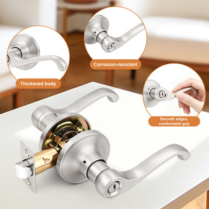 Probrico Scroll Privacy Door Lever, Satin Nickel Interior Door Handle, Reversible for Left/Right Handed Door, Easy Install for Bedroom & Bathroom,Heavy Duty Door Handle, Keyless with Lock, 2026 New
