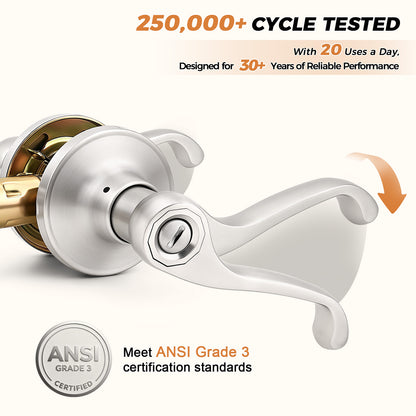 Probrico Scroll Privacy Door Lever, Satin Nickel Interior Door Handle, Reversible for Left/Right Handed Door, Easy Install for Bedroom & Bathroom,Heavy Duty Door Handle, Keyless with Lock, 2026 New