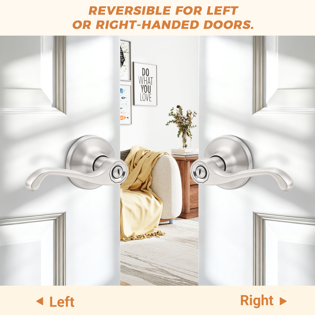 Probrico Scroll Privacy Door Lever, Satin Nickel Interior Door Handle, Reversible for Left/Right Handed Door, Easy Install for Bedroom & Bathroom,Heavy Duty Door Handle, Keyless with Lock, 2026 New