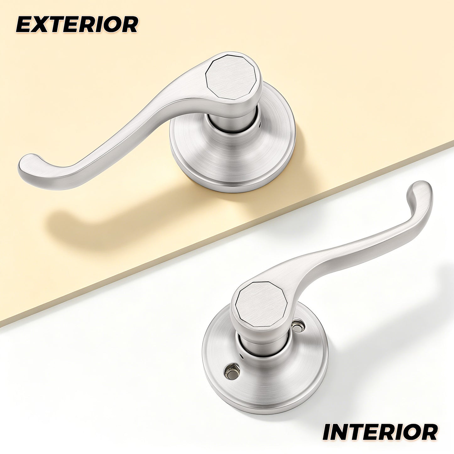 Probrico 2026 New Scroll Passage Door Lever, Satin Nickel Interior Door Handle, Easy Install for Hallway & Closet Door, No Lock Passage Design,Reversible for Left/Right Handed Door, Heavy Duty
