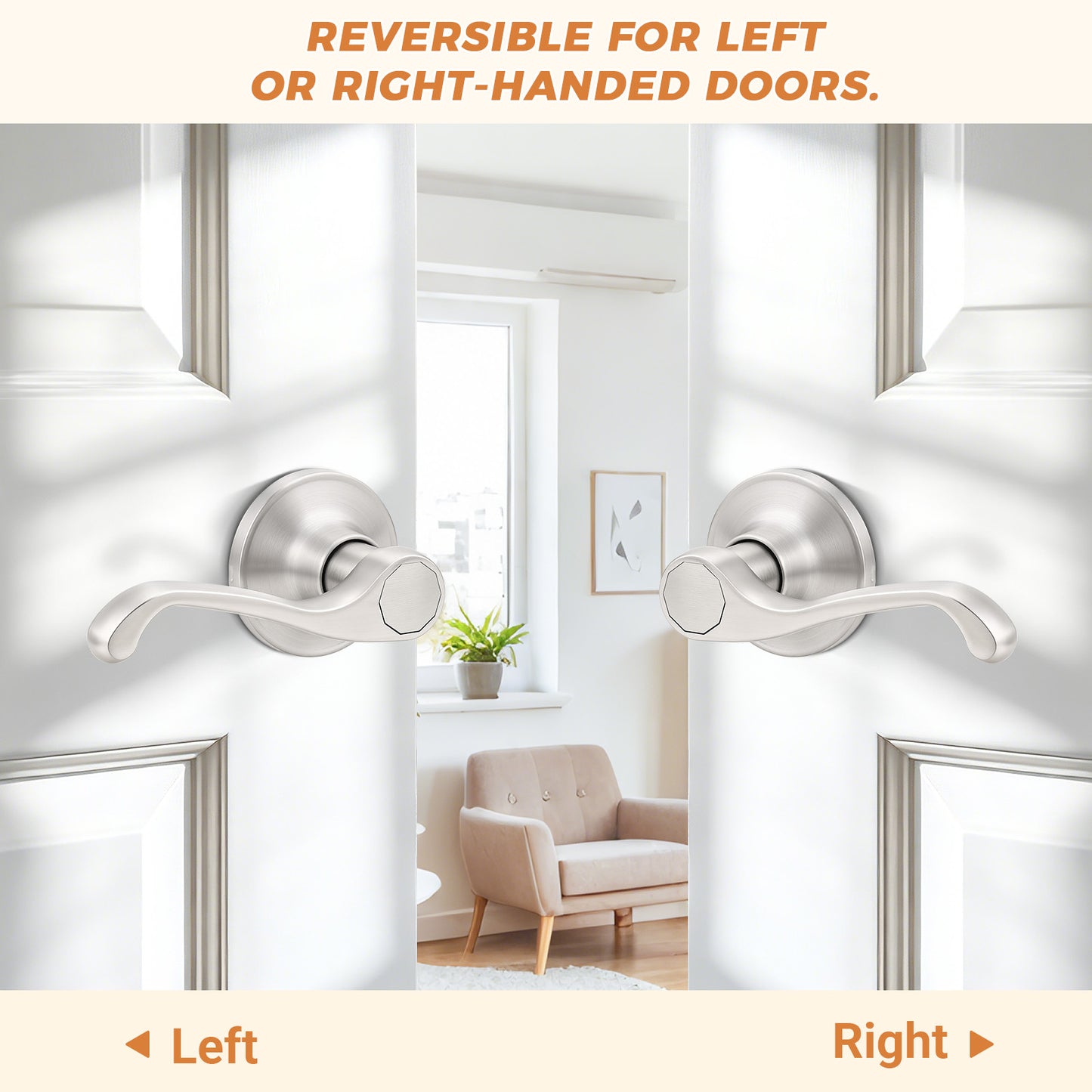 Probrico 2026 New Scroll Passage Door Lever, Satin Nickel Interior Door Handle, Easy Install for Hallway & Closet Door, No Lock Passage Design,Reversible for Left/Right Handed Door, Heavy Duty