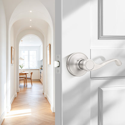 Probrico 2026 New Scroll Passage Door Lever, Satin Nickel Interior Door Handle, Easy Install for Hallway & Closet Door, No Lock Passage Design,Reversible for Left/Right Handed Door, Heavy Duty