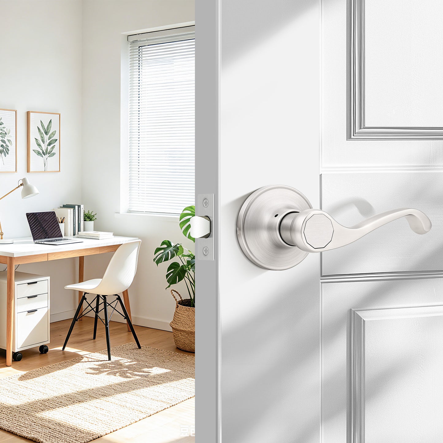 Probrico 2026 New Scroll Passage Door Lever, Satin Nickel Interior Door Handle, Easy Install for Hallway & Closet Door, No Lock Passage Design,Reversible for Left/Right Handed Door, Heavy Duty