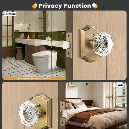 Antique Brass Diamond Crystal Glass Door Knobs