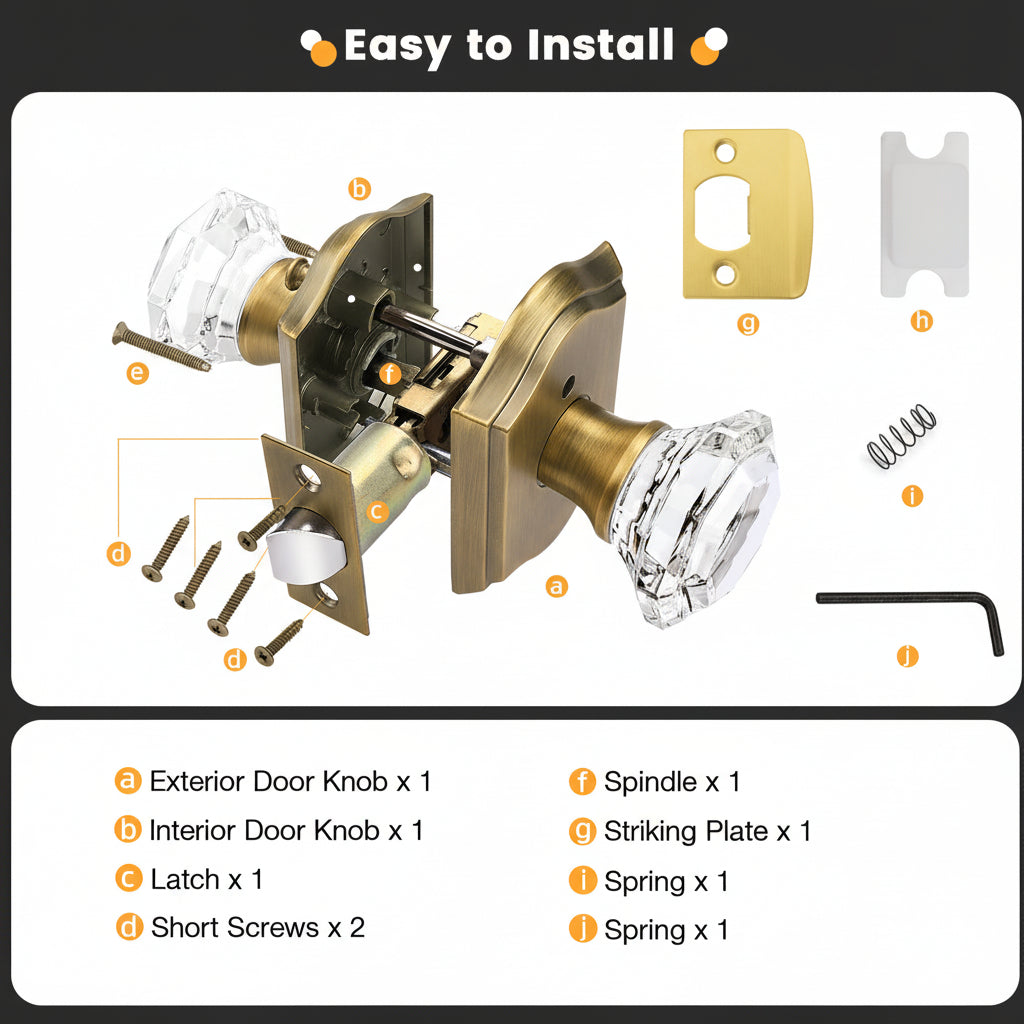Antique Brass Diamond Crystal Glass Door Knobs