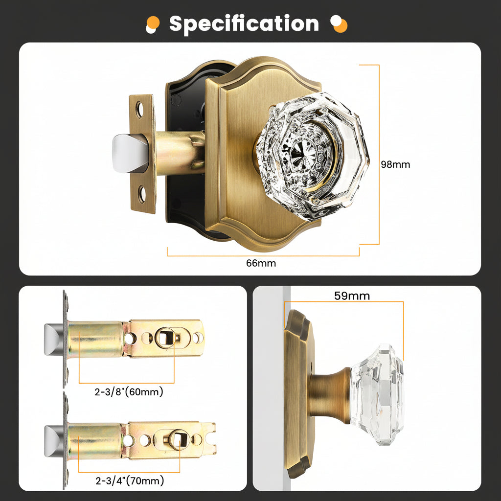 Antique Brass Diamond Crystal Glass Door Knobs