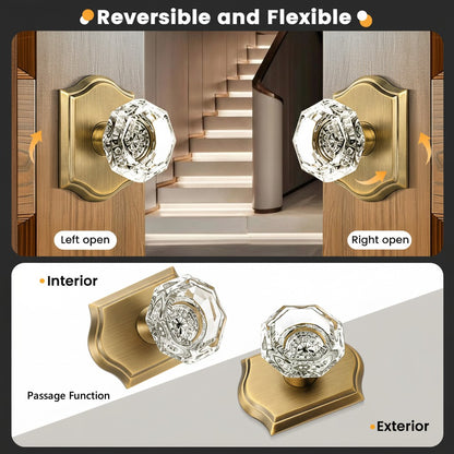 Antique Brass Diamond Crystal Glass Door Knobs