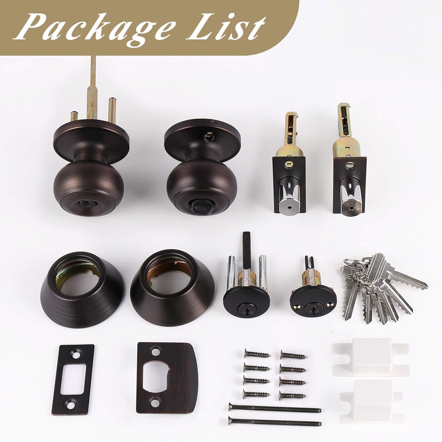 Flat Ball Door Knob Lock with Double Cylinder Deadbolt Keyed Entry Door Lockset Keyed Alike, Oil Rubbed Bronze Finish - DL609ET-102ORB