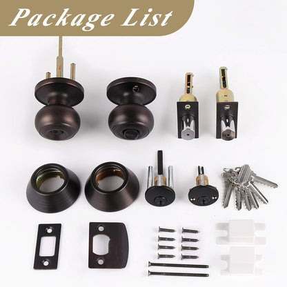 Flat Ball Door Knob Lock with Double Cylinder Deadbolt Keyed Entry Door Lockset Keyed Alike, Oil Rubbed Bronze Finish - DL609ET-102ORB