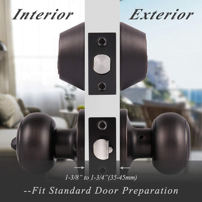Flat Ball Door Knob Lock with Double Cylinder Deadbolt Keyed Entry Door Lockset Keyed Alike, Oil Rubbed Bronze Finish - DL609ET-102ORB
