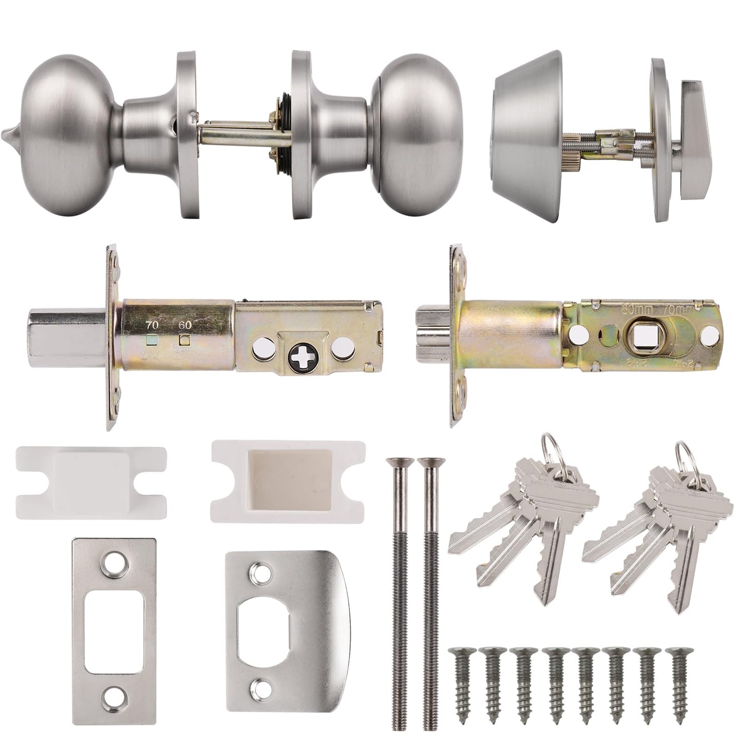 Probrico Oval Egg Entry Door Knobs with Single Cylinder Deadbolt Same Keys for Office Entrance Door Lock Set, in Brushed Nickel Finish, 1 Pack