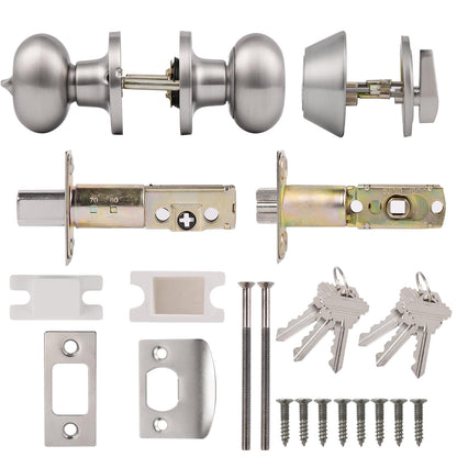 Probrico Oval Egg Entry Door Knobs with Single Cylinder Deadbolt Same Keys for Office Entrance Door Lock Set, in Brushed Nickel Finish, 1 Pack