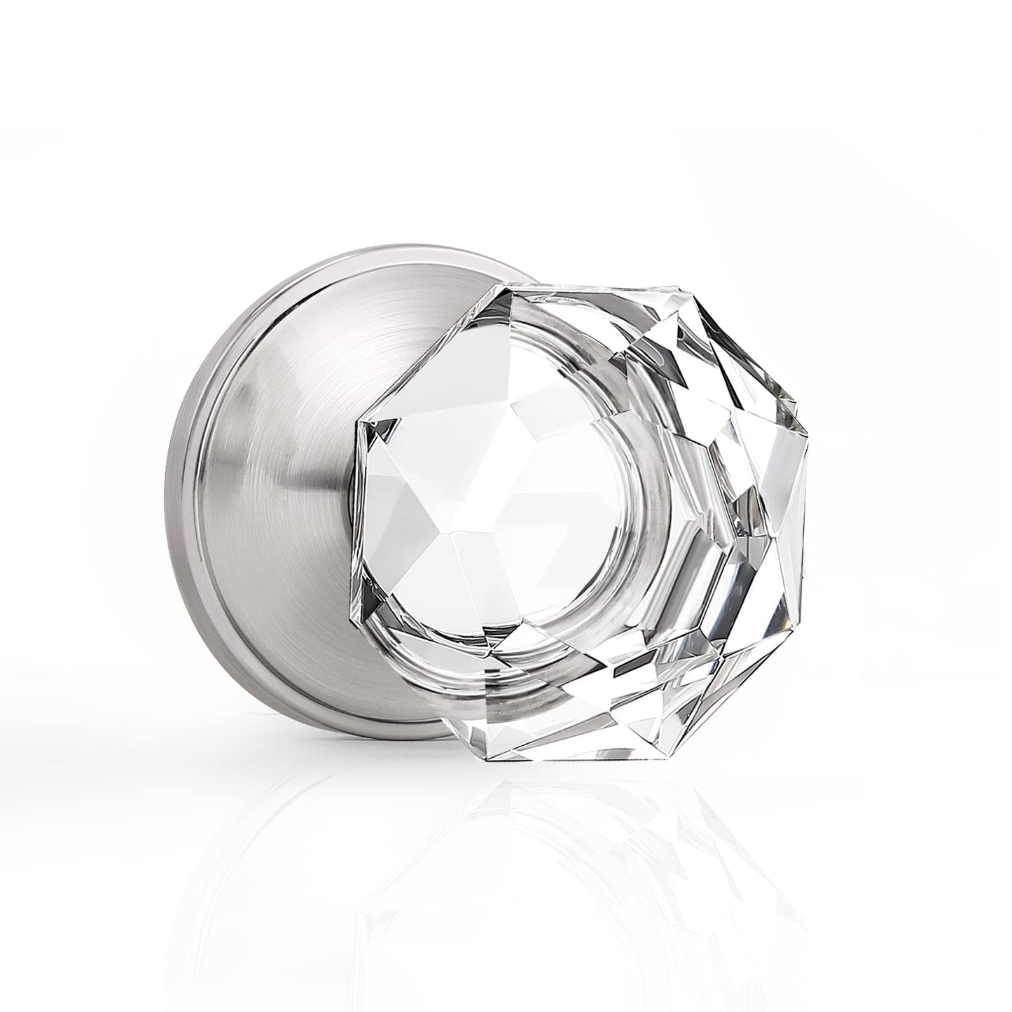 Probrico Crystal Dummy Door Knobs, Single Side Door Handles, Clear Glass Knobs Inactive Non-Turning Door Pulls, Satin Nickel Rosette DLC02BOSND