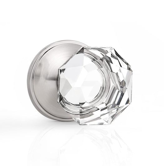 Probrico Crystal Dummy Door Knobs, Single Side Door Handles, Clear Glass Knobs Inactive Non-Turning Door Pulls, Satin Nickel Rosette DLC02BOSND