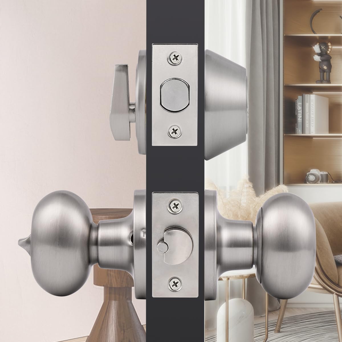 Probrico Oval Egg Entry Door Knobs with Single Cylinder Deadbolt Same Keys for Office Entrance Door Lock Set, in Brushed Nickel Finish, 1 Pack
