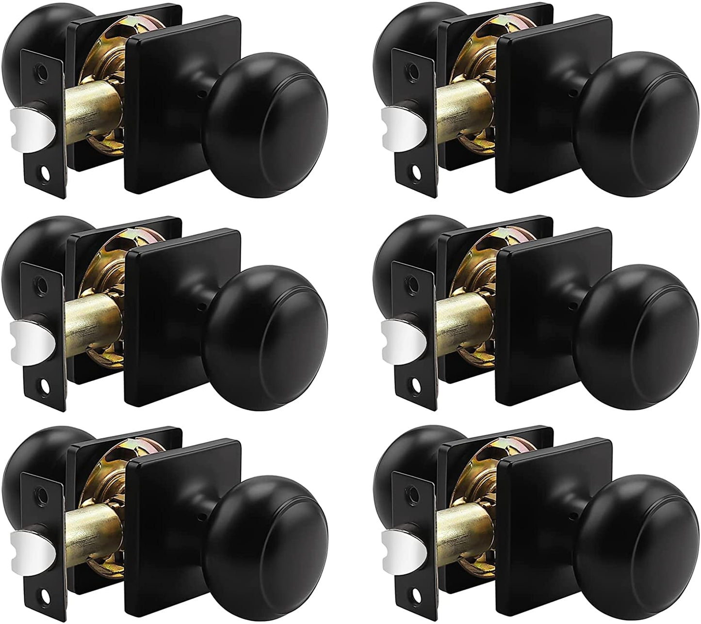 Probrico Ball Knob with Rosette Interior Privacy Door Knobs Black Finish 6 Packs - Probrico