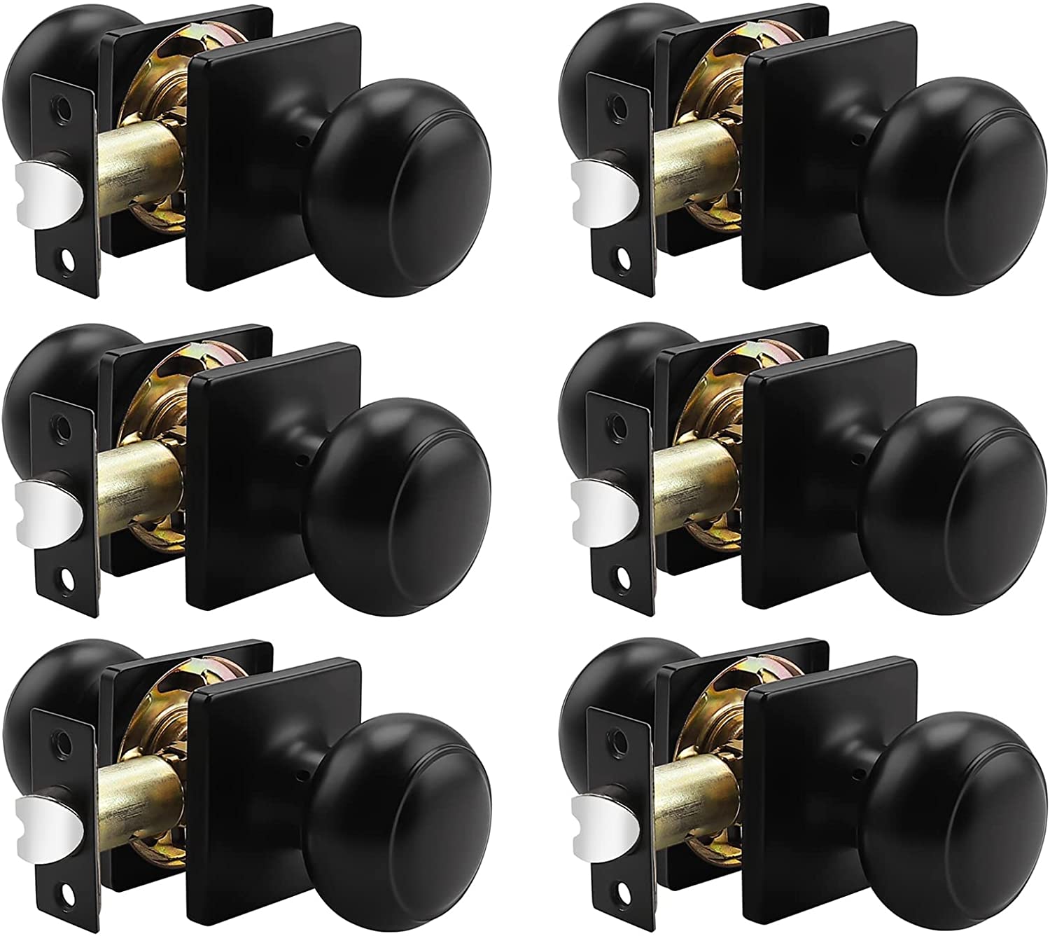 Probrico Ball Knob with Rosette Interior Privacy Door Knobs Black Finish 6 Packs - Probrico