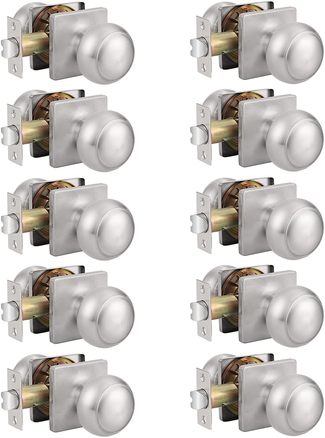 Probrico Satin Nickel Closet Hallway Passage Door Knob with Universal Latch 10 Packs - Probrico