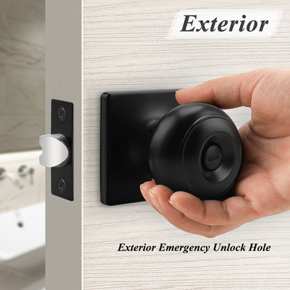 Flat Ball Knob with Square Rosette, Interior Privacy Door Knobs Black Finish DLS09BKBK - Probrico