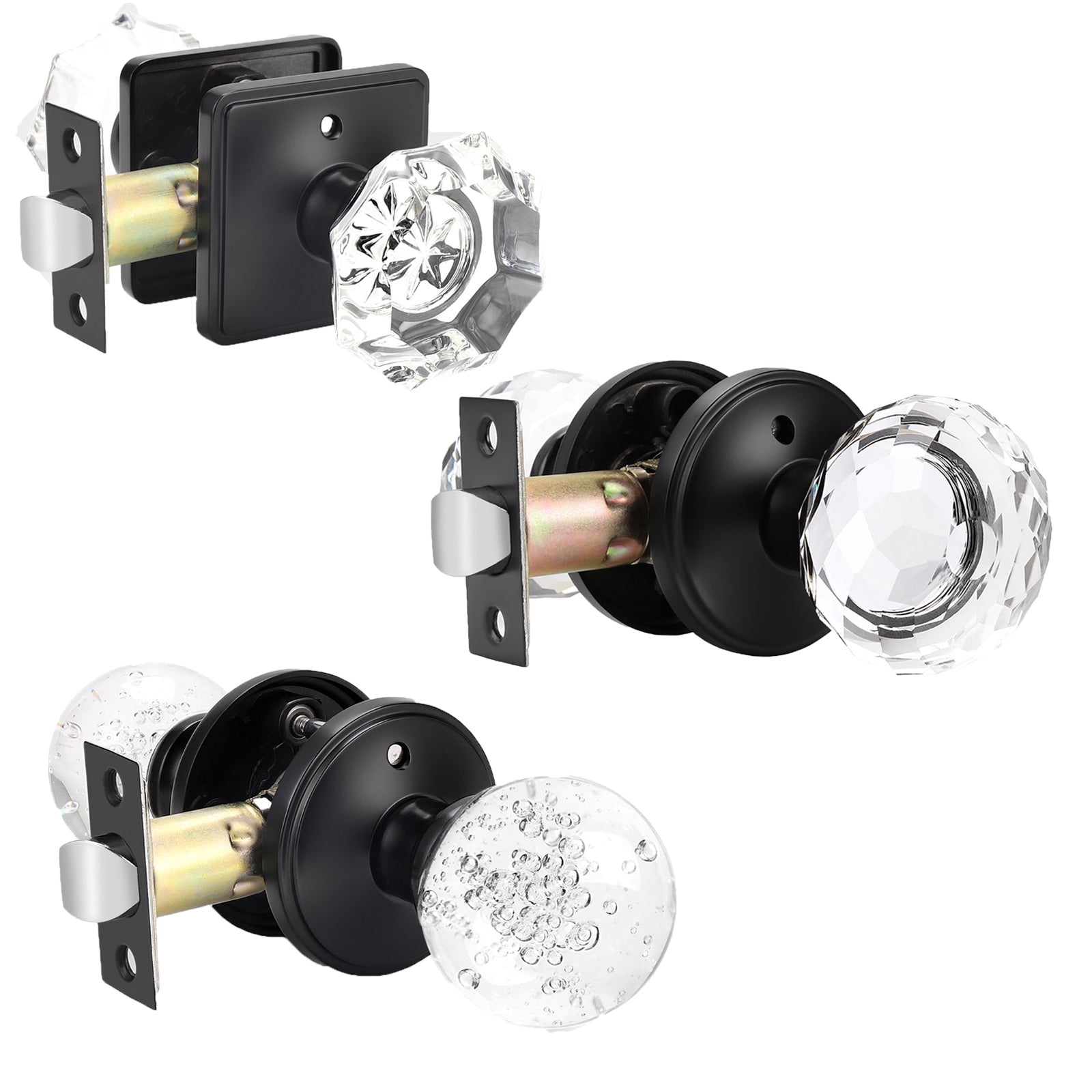 Probrico Various Styles of Black Privacy Locks Door Handle Door Knob and Crystal Door Knob 10 Pack