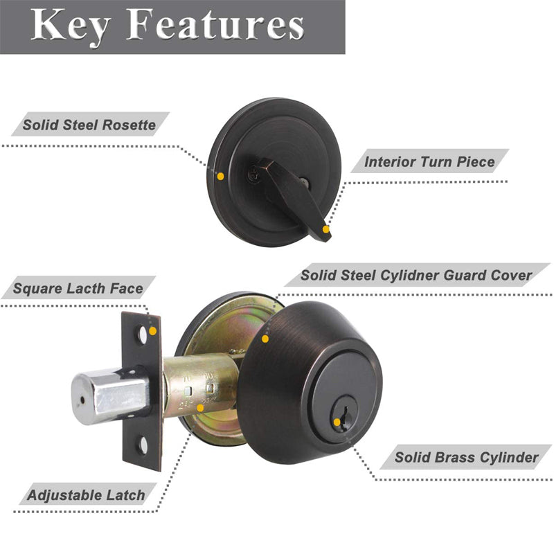 Single Cylinder Deadbolt Lock with Same Key, Oil Rubbed Bronze/Satin Nickel Keyed Door Lock DLD101 - Probrico