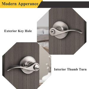 Wave Style Door Handles with Square Rosette, Entry Keyed/Privacy  Lock/Passage/Dummy Lever Brushed Nickel Finish DLSQ061SN