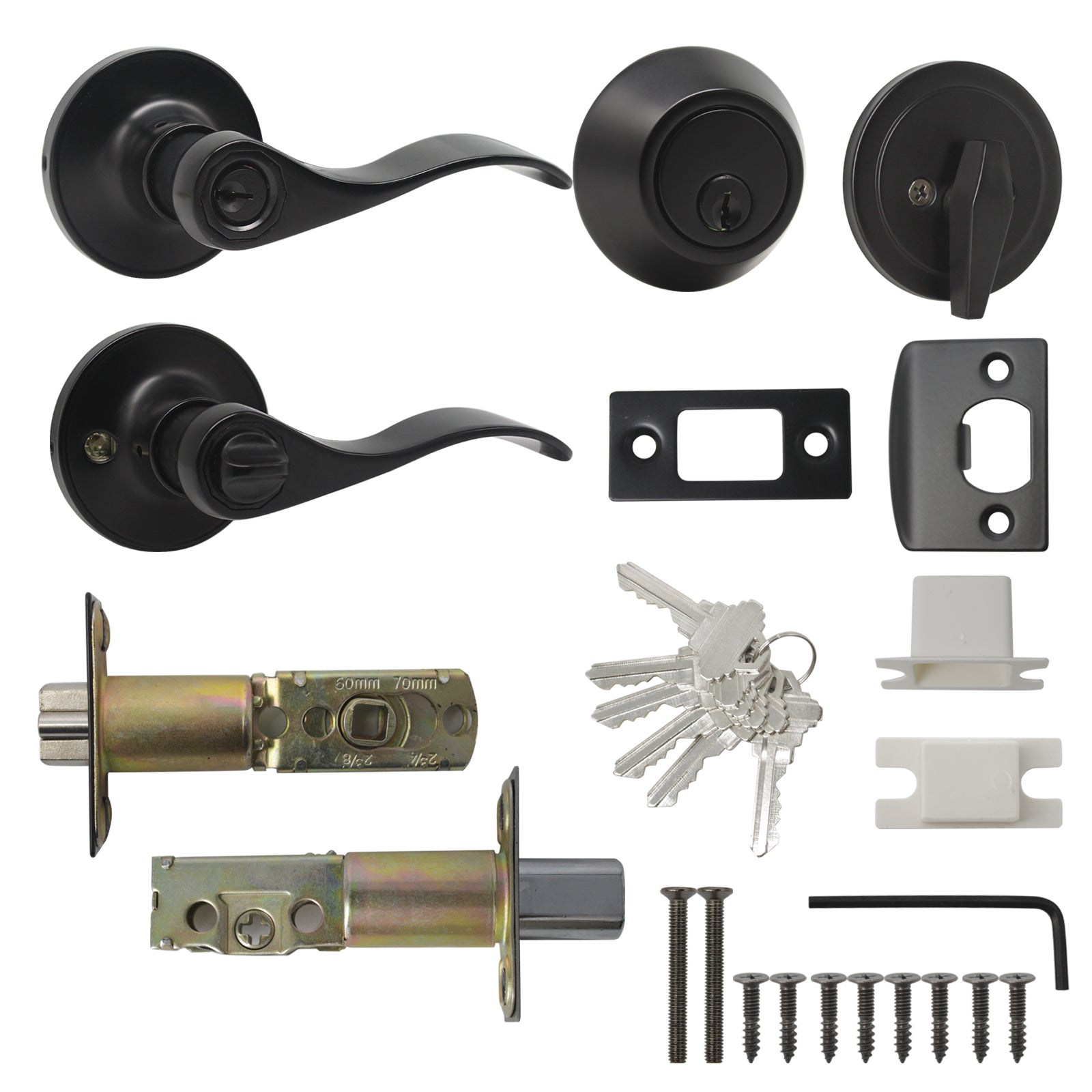 Wave Style Door Lever Lock with Single Cylinder Deadbolt Combo Packs Black Finish - Keyed Alike DL12061ET-101BK - Probrico