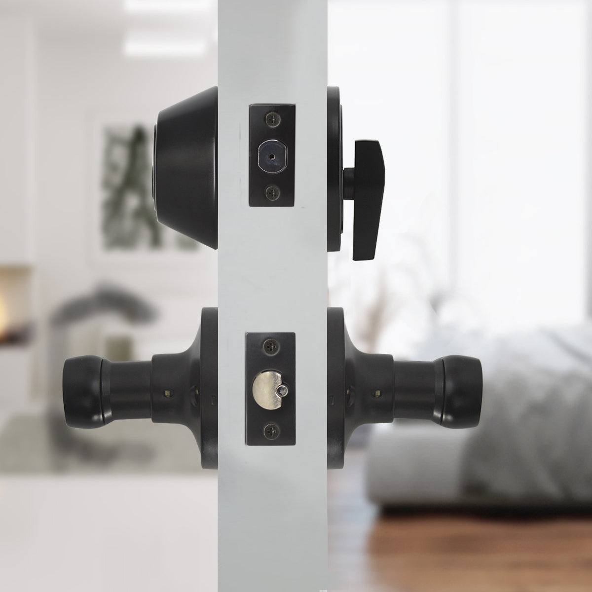 Wave Style Door Lever Lock with Single Cylinder Deadbolt Combo Packs Black Finish - Keyed Alike DL12061ET-101BK - Probrico