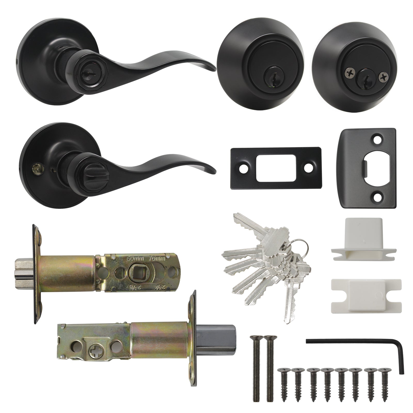 Wave Style Door Lever Lock with Double Cylinder Deadbolt Combo Packs Black Finish - Keyed Alike DL12061ET-102BK - Probrico