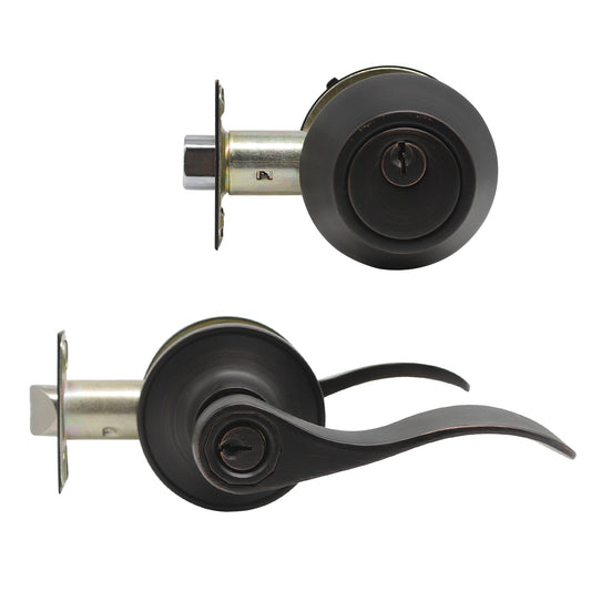 Keyed Entry Leverset Lock with Single Cylinder Deadbolt Oil Rubbed Bronze Finish Combo Packs - Keyed Alike DL12061ET-101ORB
