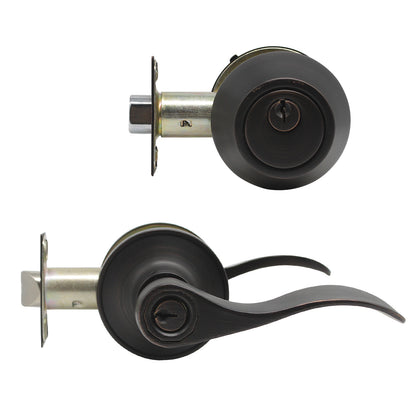 Keyed Entry Leverset Lock with Single Cylinder Deadbolt Oil Rubbed Bronze Finish Combo Packs - Keyed Alike DL12061ET-101ORB - Probrico