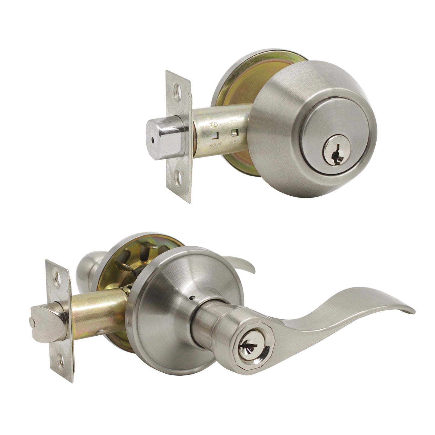 Keyed Entry Leverset Lock with Single Cylinder Deadbolt Satin Nickel Finish Combo Packs - Keyed Alike DL12061ET-101SN - Probrico