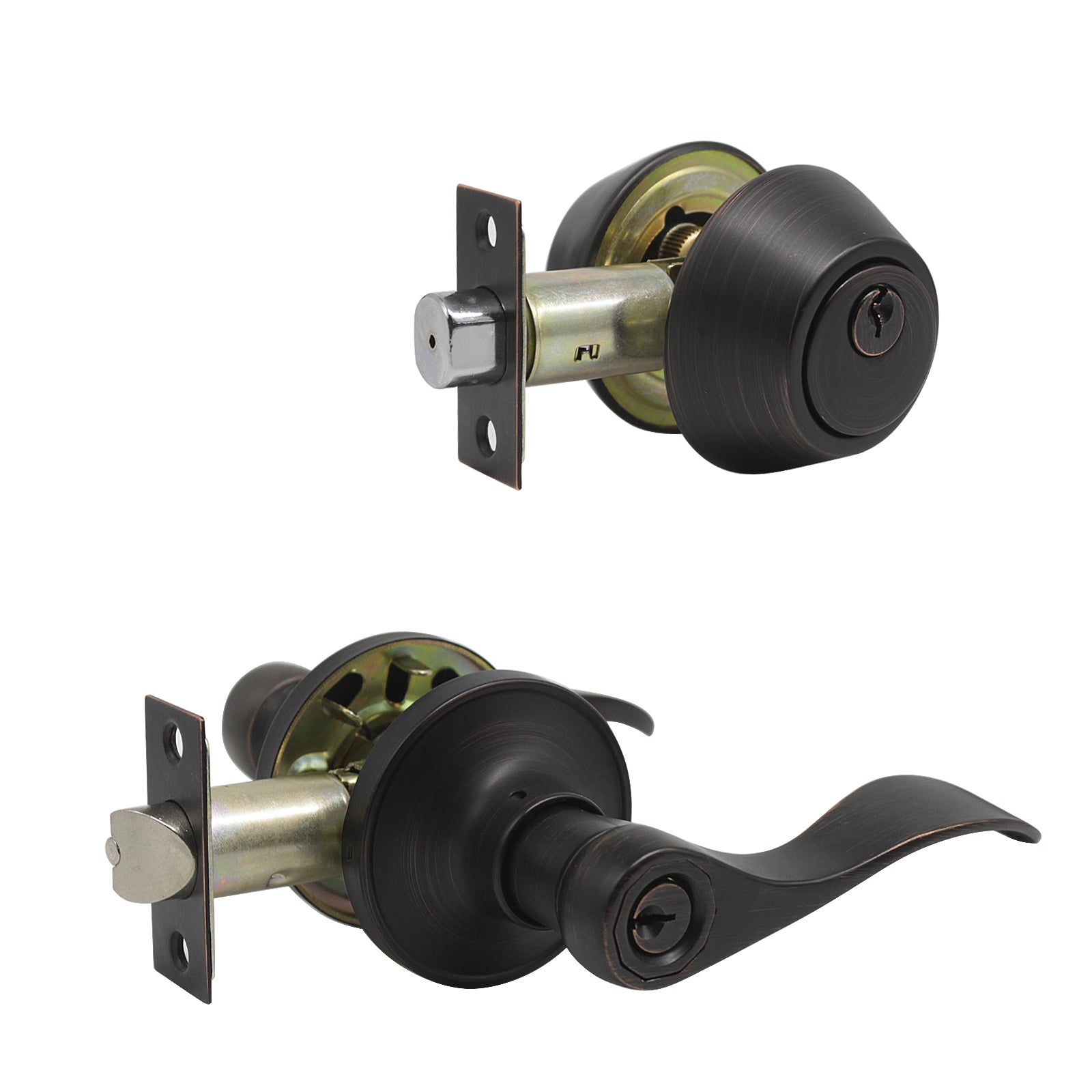 Entry Keyed Door Levers Lock with Double Cylinder Deadbolts Keyed Alike, Oil Rubbed Bronze Finish DL12061ET-102ORB - Probrico