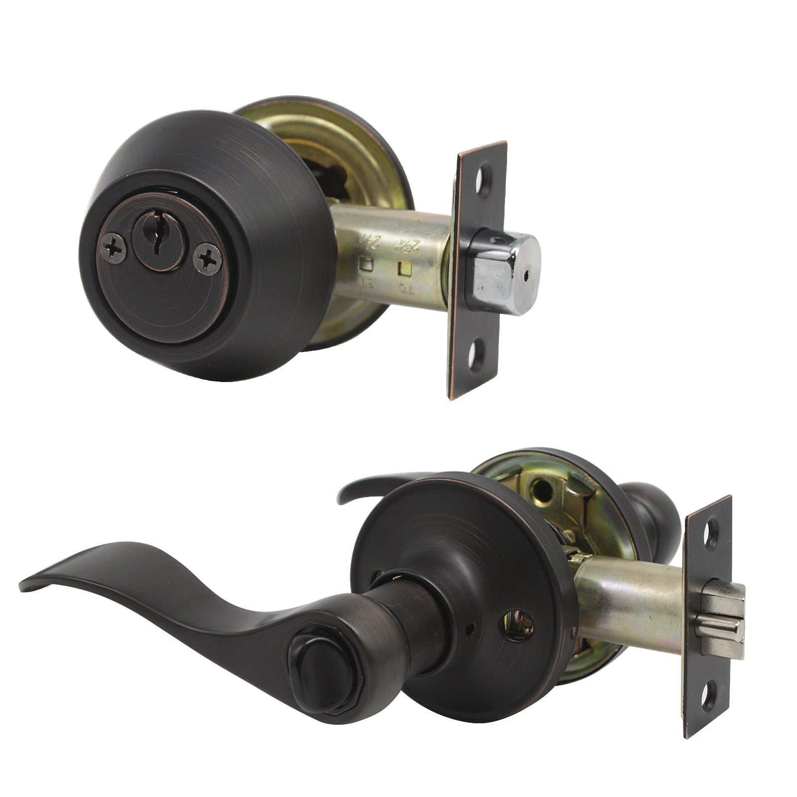 Entry Keyed Door Levers Lock with Double Cylinder Deadbolts Keyed Alike, Oil Rubbed Bronze Finish DL12061ET-102ORB - Probrico