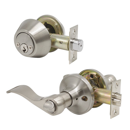 Keyed Entrance Door Lever set Lock with Double Cylinder Deadbolt Combo Packs, Satin Nickel DL12061ET-102SN - Probrico