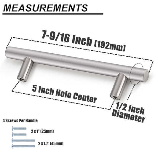 Probrico Stainless Steel Cabinet Handle Brushed Nickel Kitchen Hardware Drawer Pulls 100 Packs 2"-15" PD201HSS - Probrico
